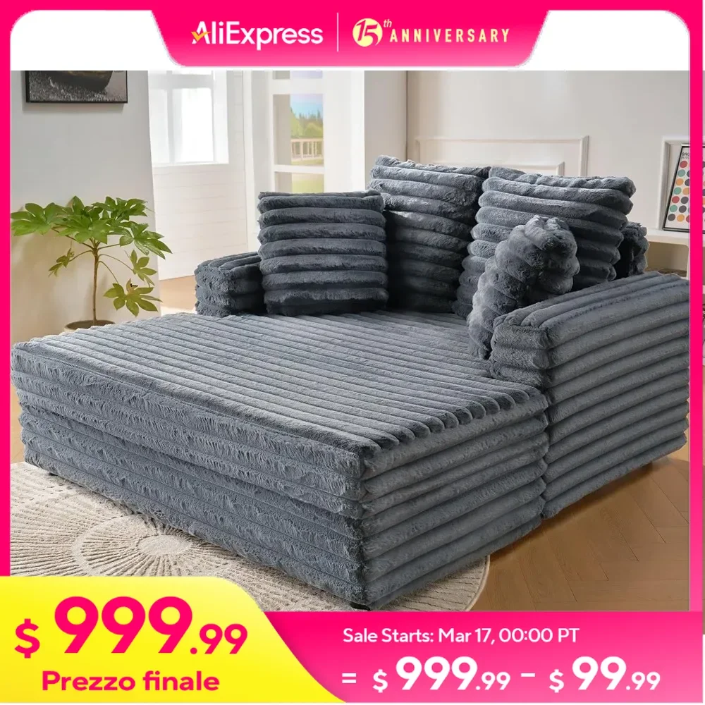 53 Inch Sofa Bed with Throw Pillows and Armrests, Upholstered Chaise Lounge Indoor for Living Room, Plush Sleeper Chair