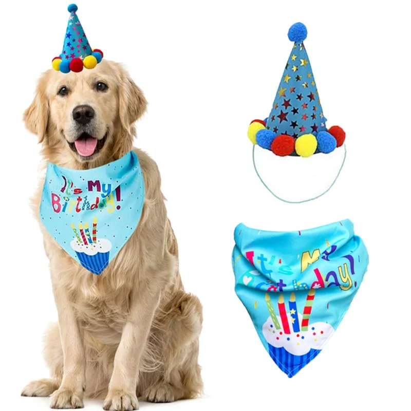 Pet Dogs Hat Birthday Bandana Scarf Birthday Party Set Bless Celebrate