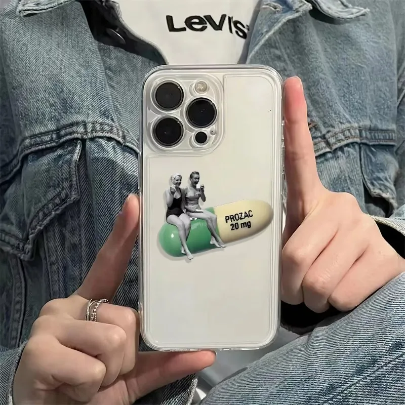 

Funda Capsules Beauty Transparent Phone Case For iPhone 16 15 11 12 14 13 Pro Max Mini X XSMax XR 7 8 Plus SE4 16e Silica Covers