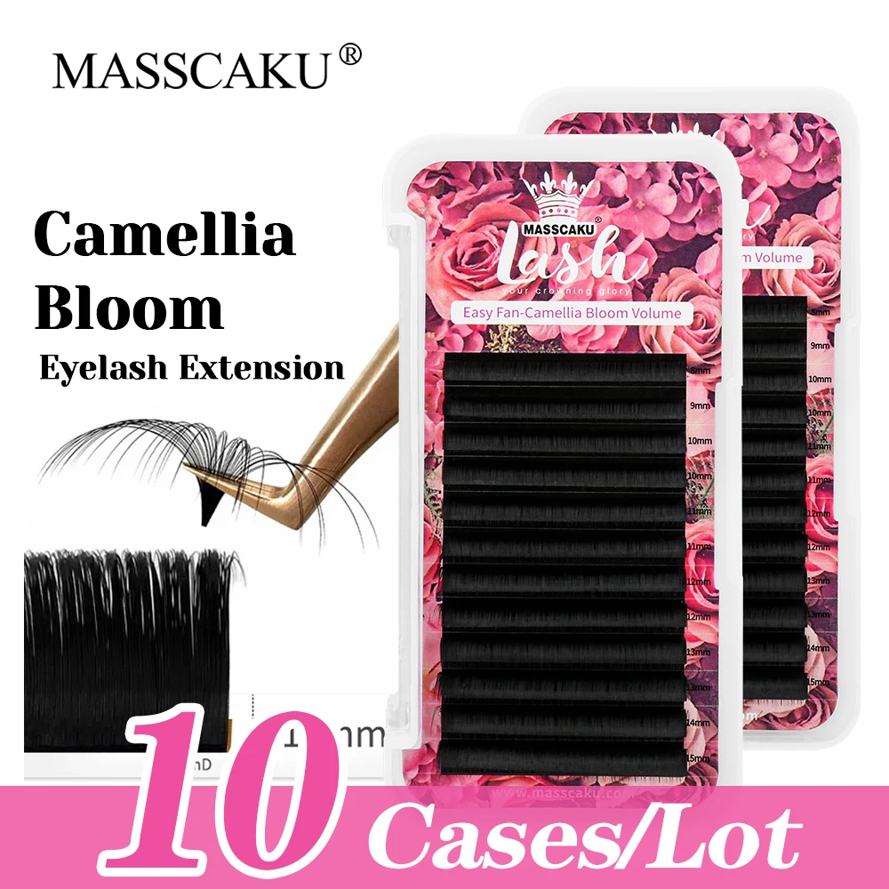 

MASSCAKU Customized Private Label 10cases/lot Easy Blooming Eyelash Matte Black Handmade Auto Fanning Lashes with Rich Styling