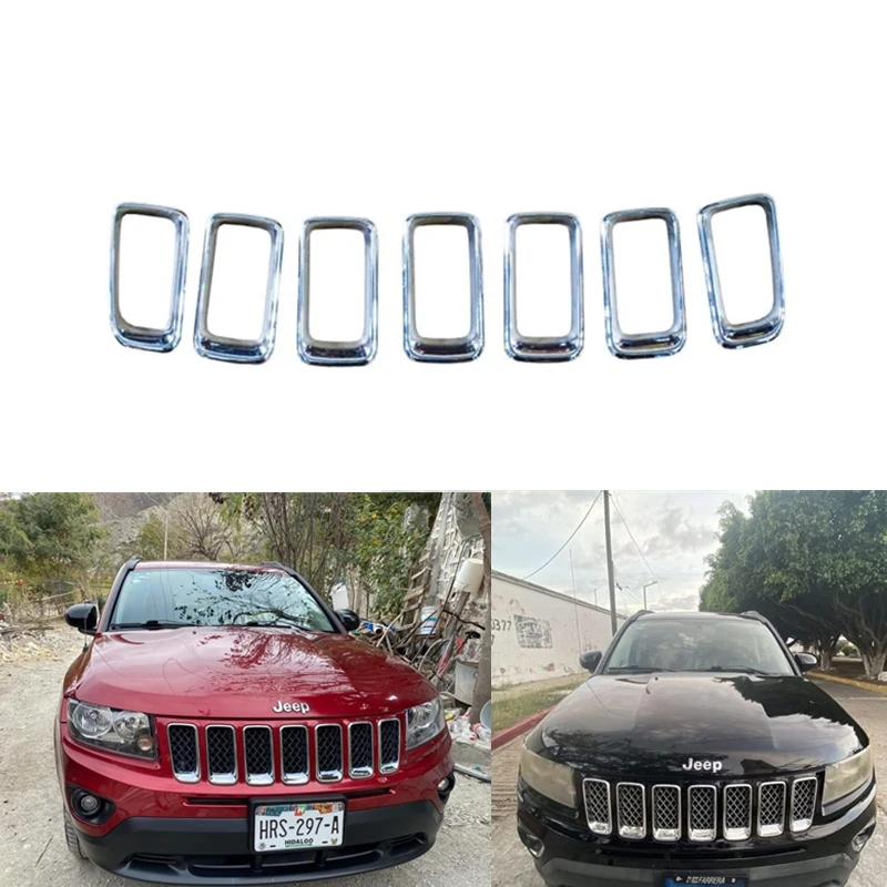 7PCS Black Chrome Front Grille Trim Molding Insert fit for Jeep Compass 2011-2017 Oem 68109865AA