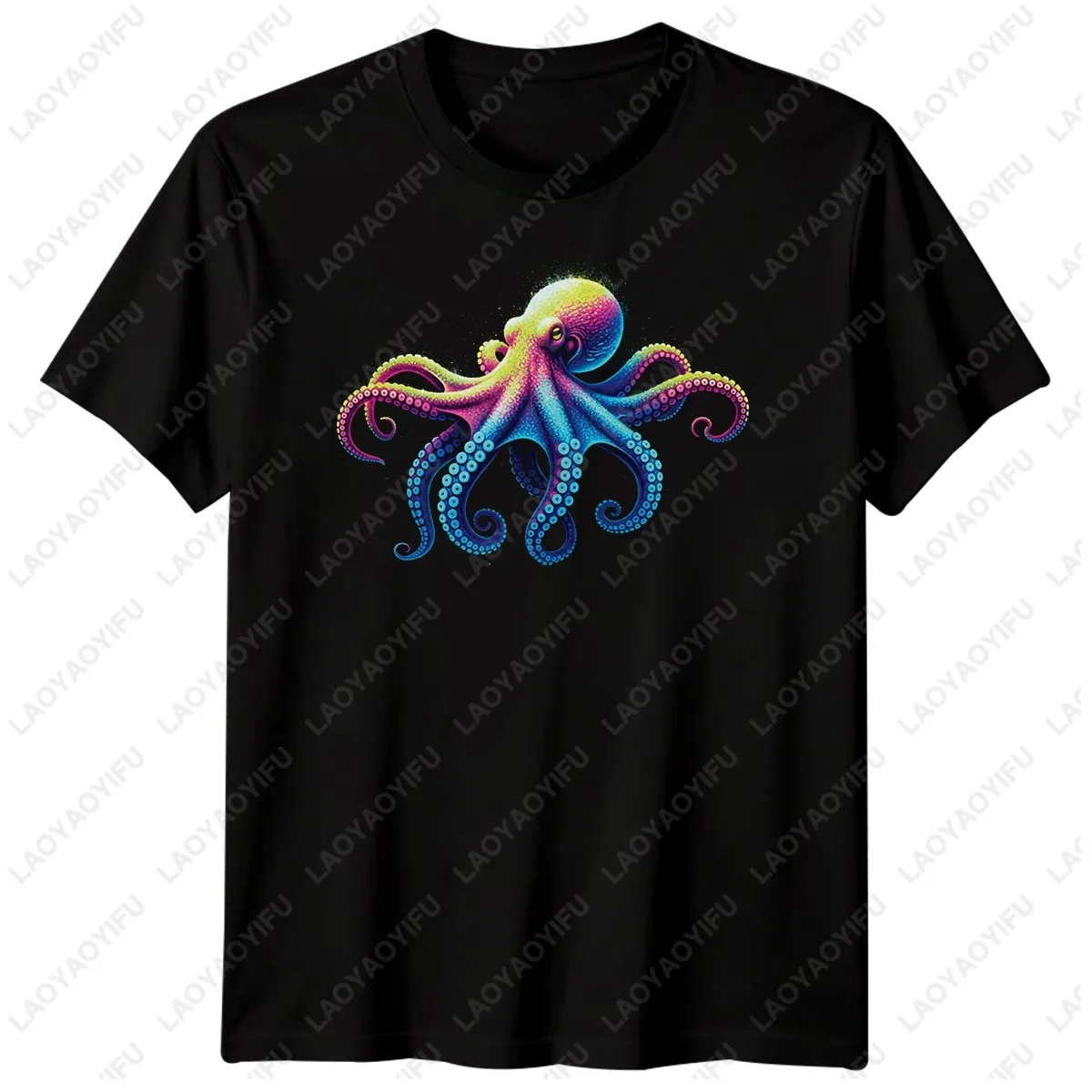 Octopus Ocean Life Animals Kids T-Shirt Vibrant Marine Creature Tee Short-sleeved Round-neck Relaxed Casual Fashion Style