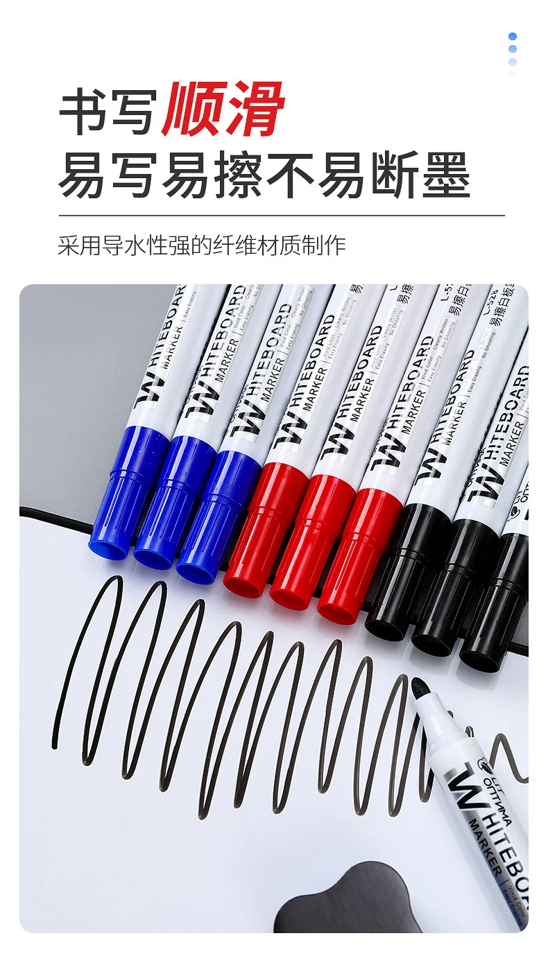 10-teiliges Whiteboard-Marker-Set, 2,0-mm-Spitze, schwarz, blau, rot, Tinte mit hohem Volumen, Büro-Lehrstift, klare Handschrift und einfaches Radieren L-528 – Detail 5