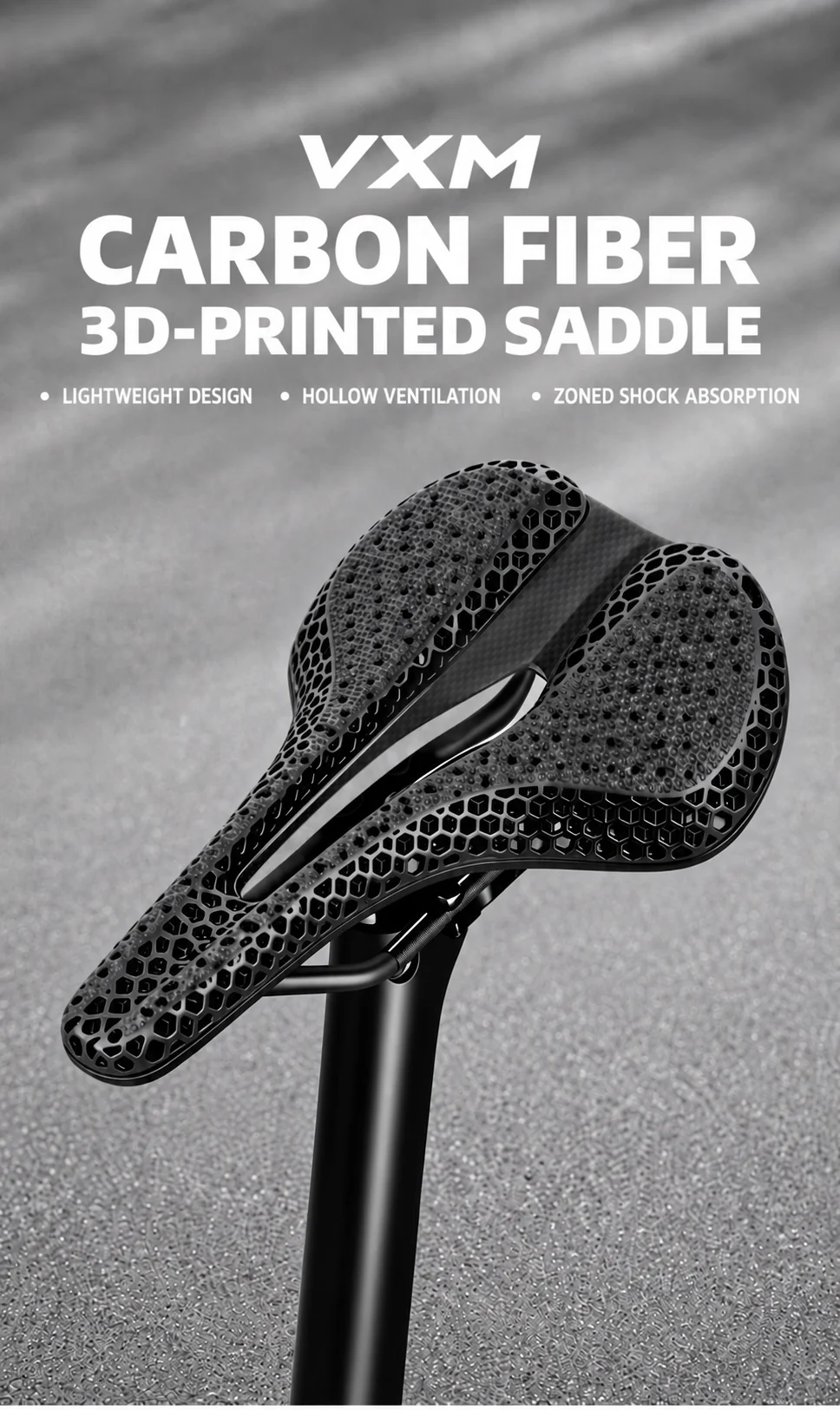 VXM Rennrad 3D-gedruckter Hohlkissen-Sattel aus ultraleichtem Carbonfaser-Mountainbike-Klappmaterial mit Satteltasche – Detail 1