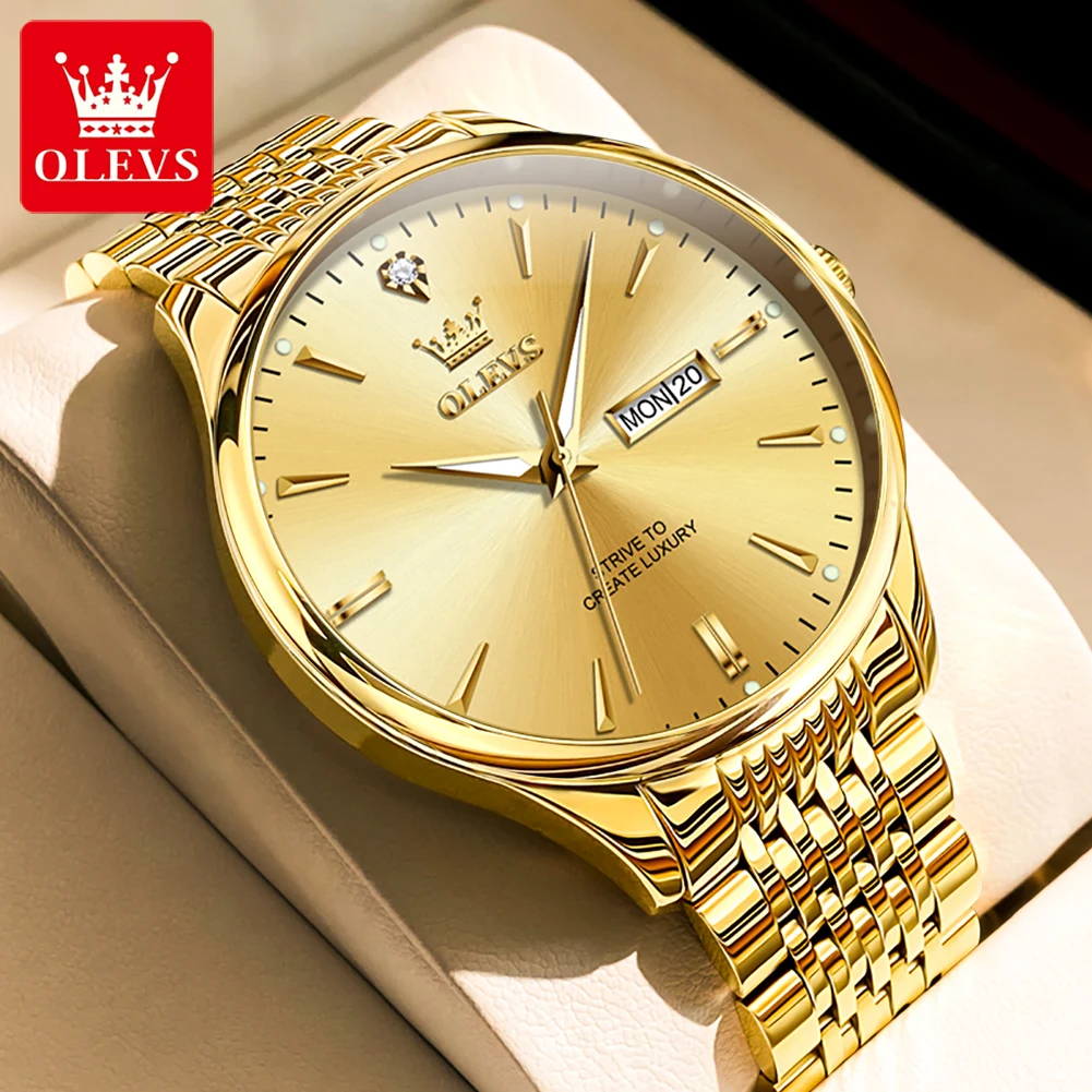 OLEVS Top Original Quartz Wristwatch Man Diamond Scale Stainless Steel Waterproof Calendar Classic Business Watches for Men New