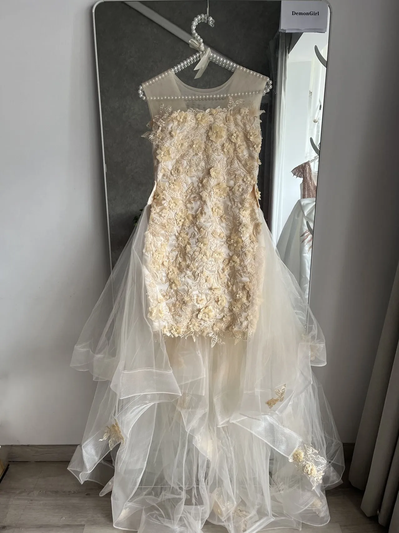 Robe bouffante en dentelle champagne pour filles, robes de soirée, robe d'anniversaire pour filles, robe de demoiselle d'honneur éducative pour enfants, mariage, poignées amovibles, train