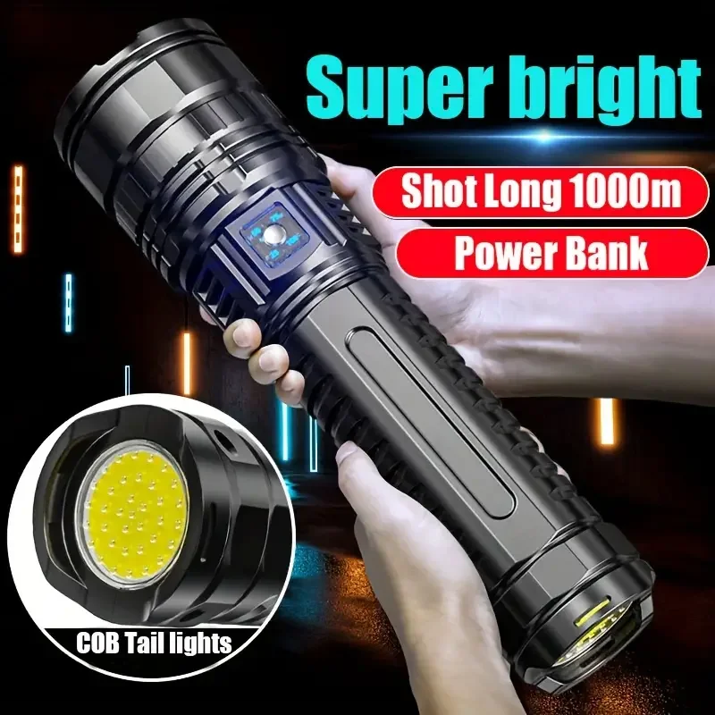 100000LM 80W Powerful LED Flashlight Tactical Flashlight 15000MAH Built-in Battery Gift For Christmas Outdoor Camping