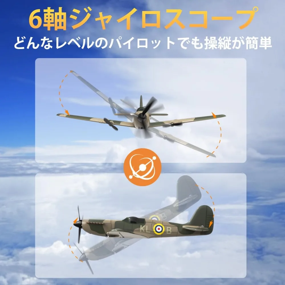 Ready-to-Fly RC Spitfire Warbird de 3 canales, giroscopio de 6 ejes de 2,4 GHz, controles de vuelo fáciles