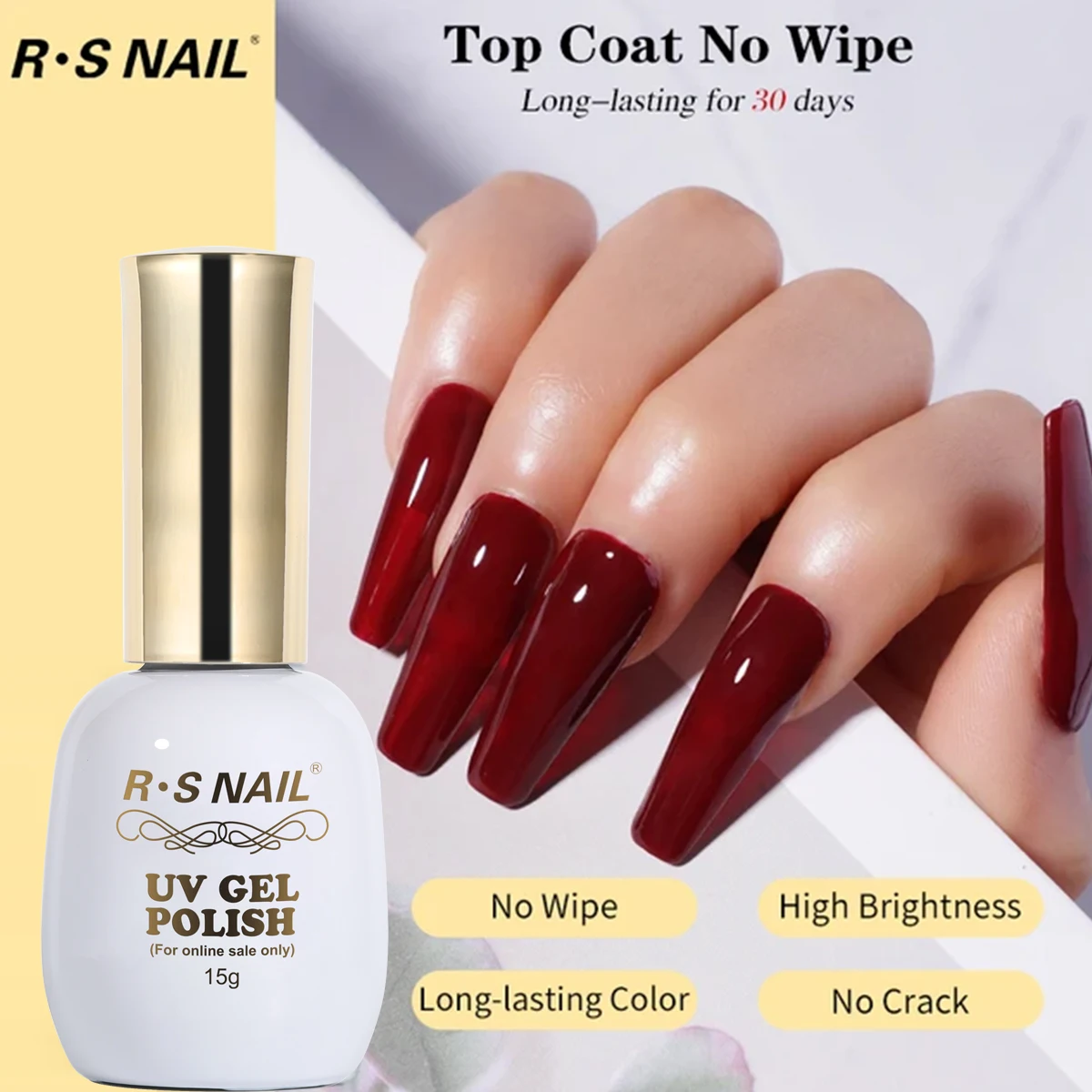 R.S NAIL 15ml No Wipe Gel Top Coat UV Base Coat Gel Polish Manicure Soak Off primer for nails UV LED Nail Art Transparent Gel