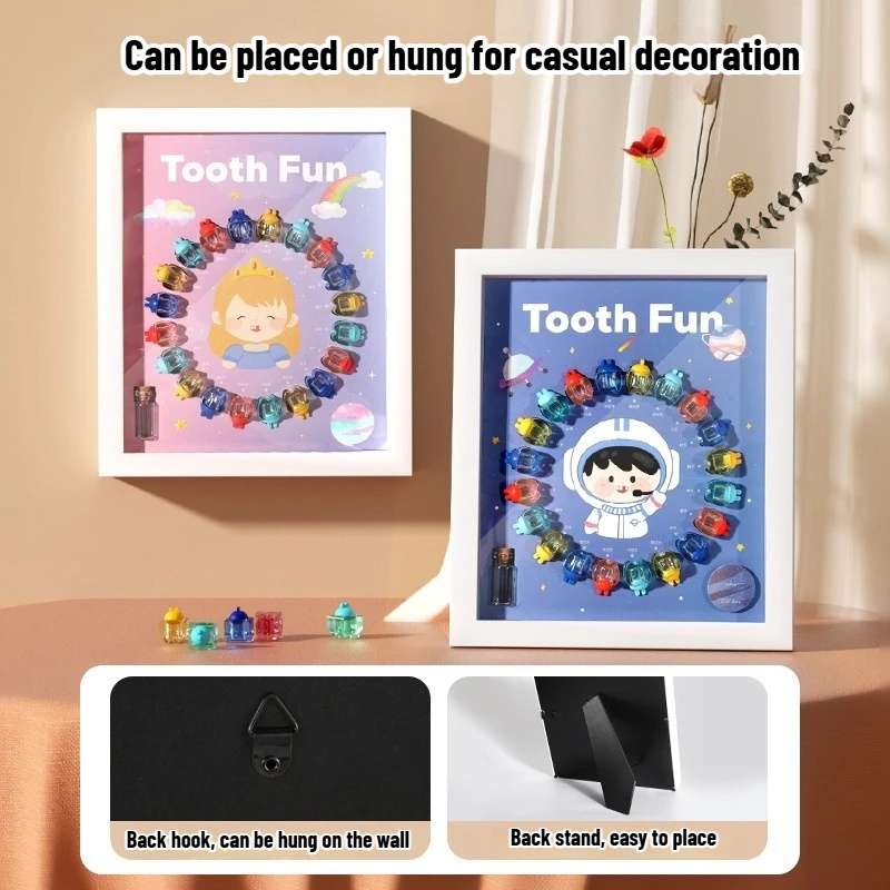 Cartoon Wooden Photo Frame Baby Tooth Box Organizer Kids Milk Teeth Storage Box Collect Case Souvenir Baby Accessorie