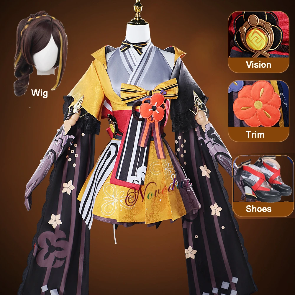 Chiori Cosplay Costume Set Complet, Robe, Perruque, Chaussures, Jeu Anime, Genshin Chiori, Imbibé Impact, Tenue