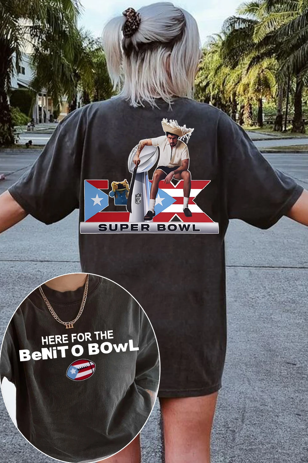 Camiseta Bad Bunny Benito Bowl de gran tamaño Y2k para hombres y mujeres, cubierta Ablum estampada, ropa informal holgada de algodón de calle Hip Hop para mujer y hombre