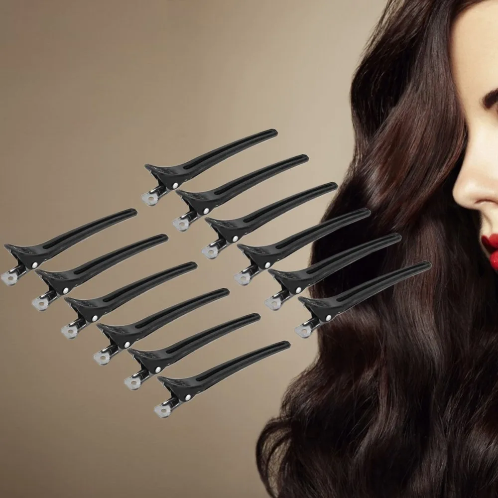 12PCS 12 Pcs Pack Hair Sectioning Clips Black Color Aluminium Alloy Duckbill Hair Clips Colorful Plastic Non-Slip Design