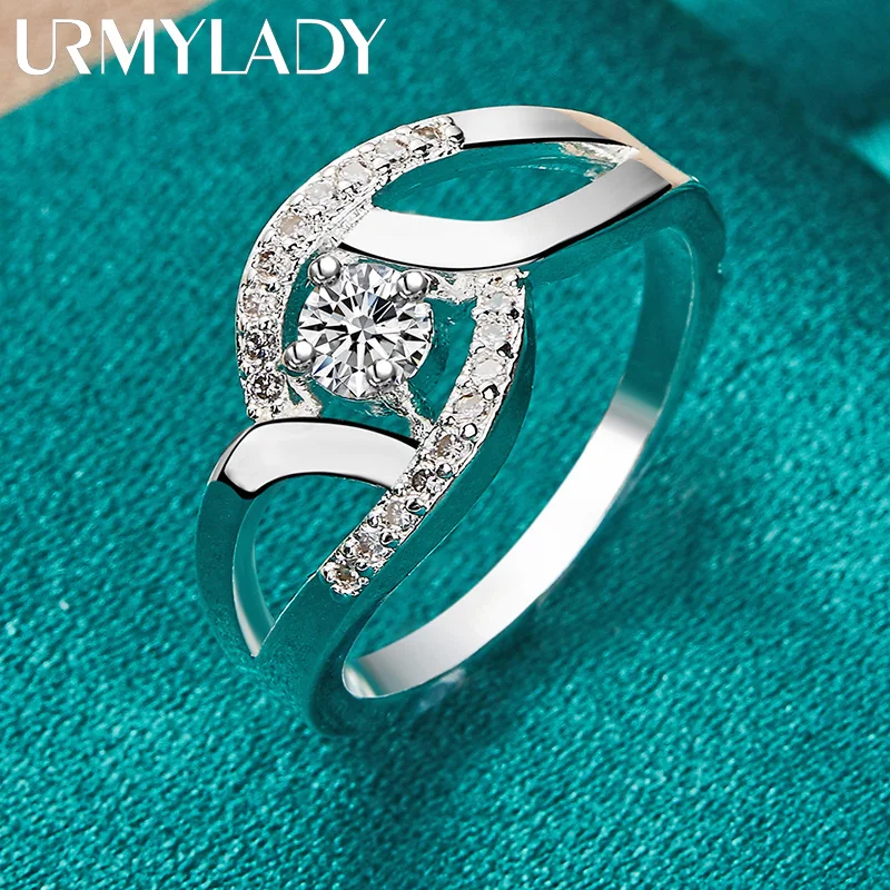 URMYLADY Plata de Ley 925 Ángel Corazón Zircón 7-10 #   Anillo para mujer, joyería de moda de compromiso con dije de boda