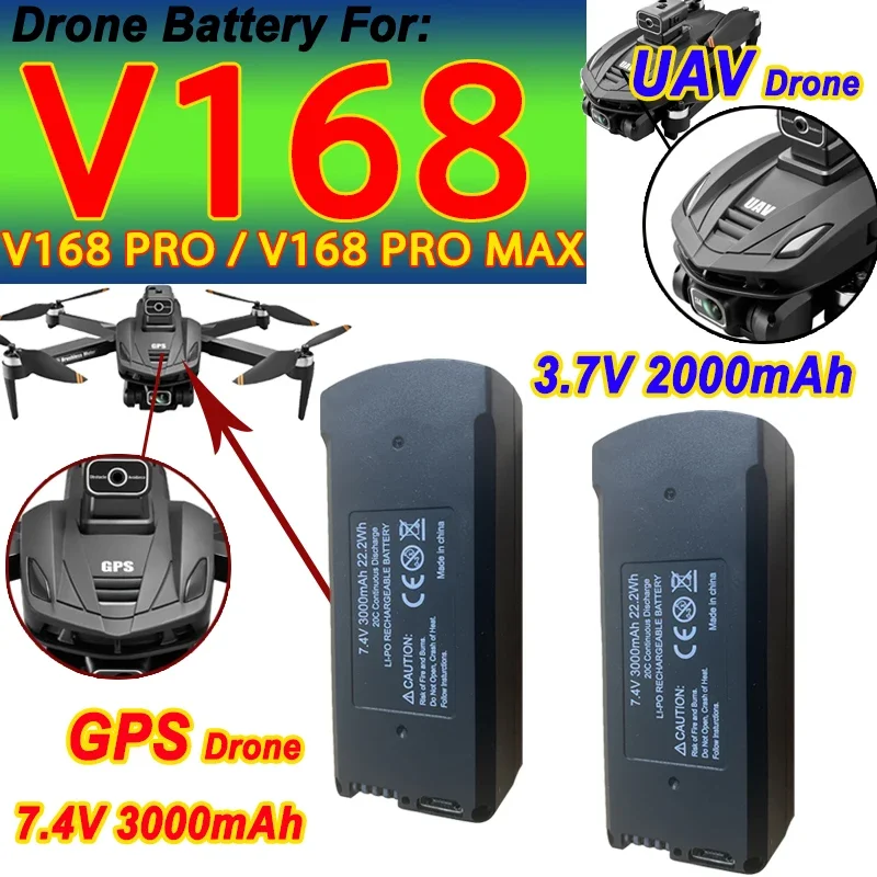 

Оригинальный аккумулятор V168 GPS 7,4 В 3000 мАч для V168Pro Max Drone 3,7 В 2000 мАч, аккумулятор для V168Pro RC Quadcopter, аксессуары, часть