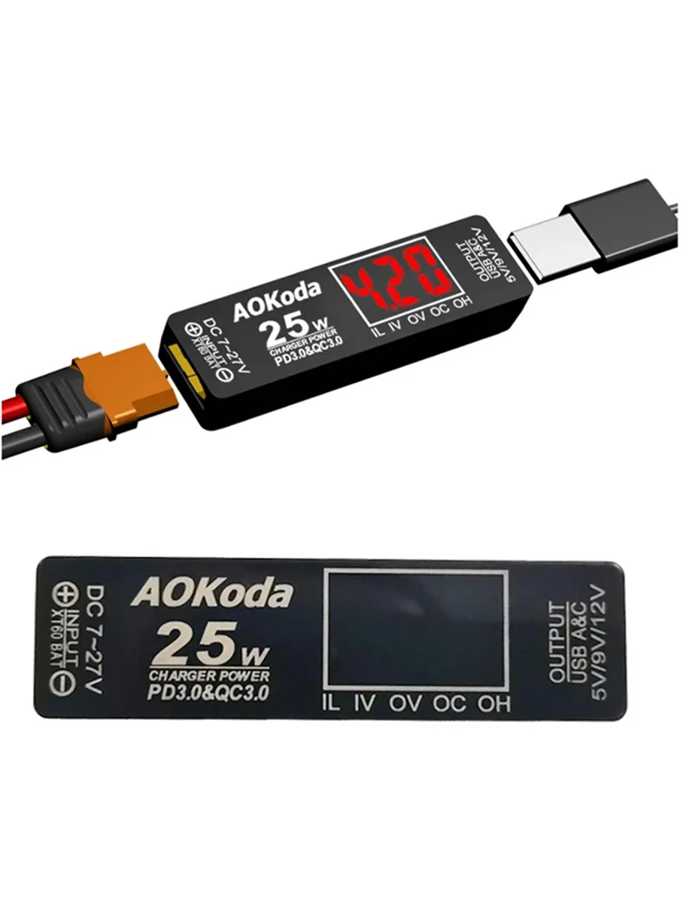 AOKoda XT60 à PD3.0 Lipo batterie chargeur rapide protection contre les surcharges protection contre les courts-circuits pour Smartphone tablette PC pièce de bricolage