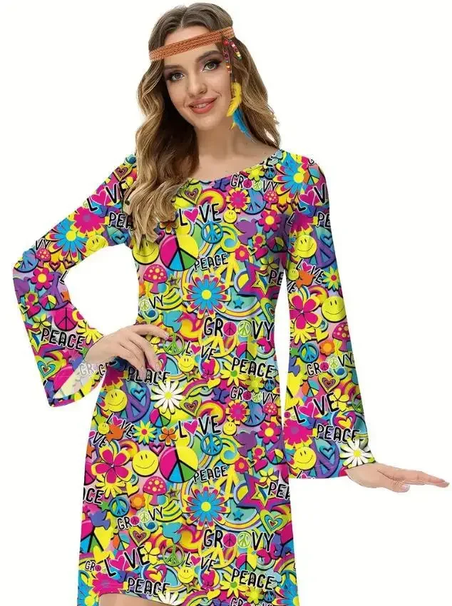 1960s Cosplay Indian Tassels Costumes Set Women's Peace Love Hippie Christmas Stage Performance Halloween Dress Up Outfits Party view 4