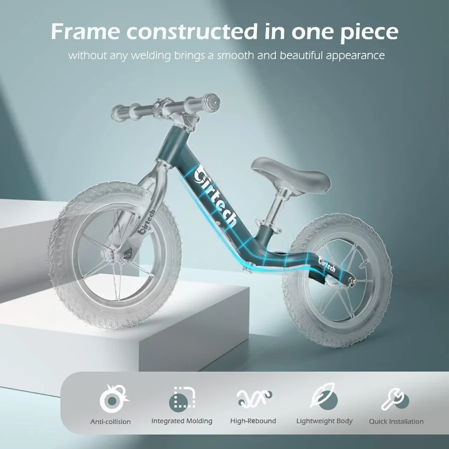 12インチバランスバイク、2歳、3歳、4歳、5歳の男の子と女の子向け、軽量ナイロンフレーム、幼児用トレーニングバイク、ペダルなし、調整可能