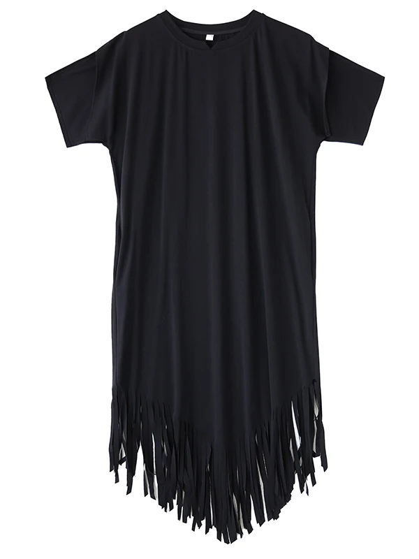 Tannt femmes robe asymétrie gland Patchwork noir t-shirt robes pour femmes irrégulière ample décontracté longues robes d'été 2025