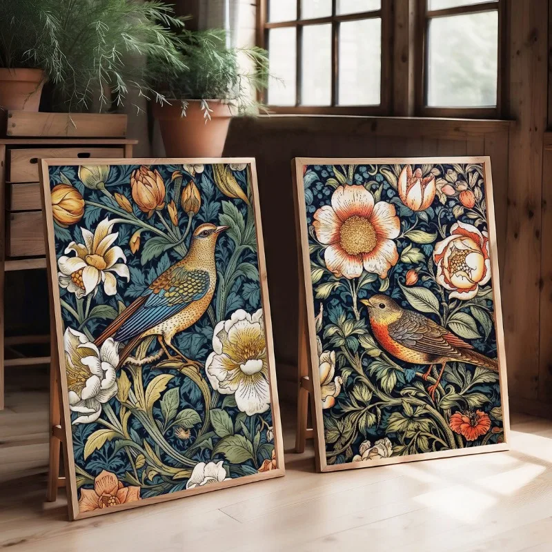 William Morris Flower Birds Poster Canvas Painting Floral Wall Art Botanical Vintage Prints Living Room Home Decoration Pictures