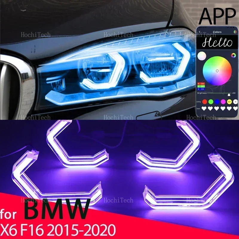 

Многоцветные кольца RGB M4 Style Light LED Angel Eyes Kit с управлением через приложение для BMW X6 F16 2015-2019 XDrive35i 50i 30d 35d 40d