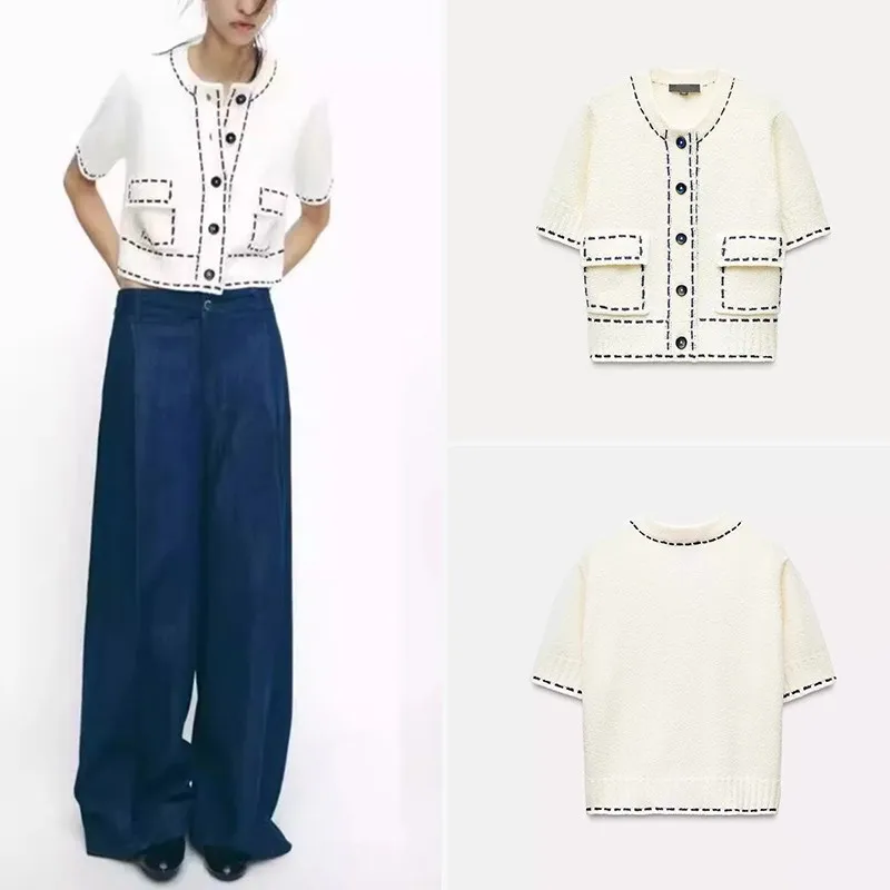 루즈 니트 반팔 여성 스타일 아우터웨어 2025 봄 Z 폴리에스터 섬유 캐주얼 패션 아우터웨어