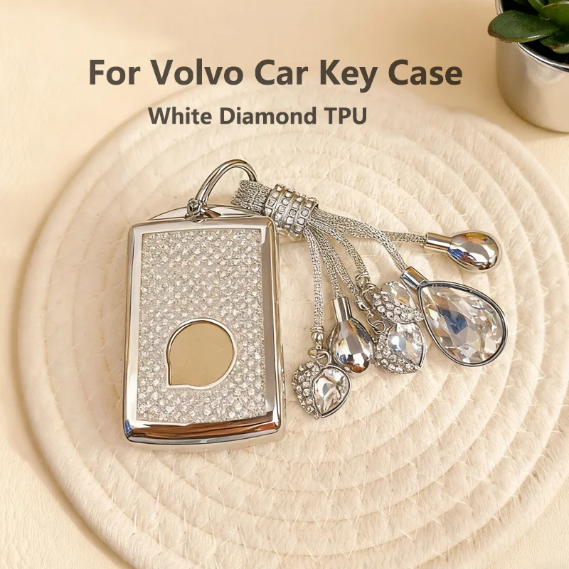 

White Diamond TPU for Volvo Xc60 XC 60 Xc40 Xc90 S90 B5 V90 2020 Remote Smart Car Key Case Cover Fob Holder Keychain Accessories