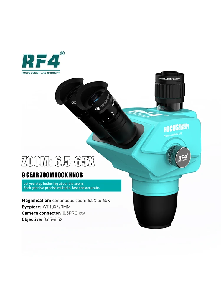 RF4 Trinocular 6.5-65X Zoom RF6565PRO RF6565TV Microscope Head Synchronous Zoom Lens Apply To Stereo Magnification Microscope