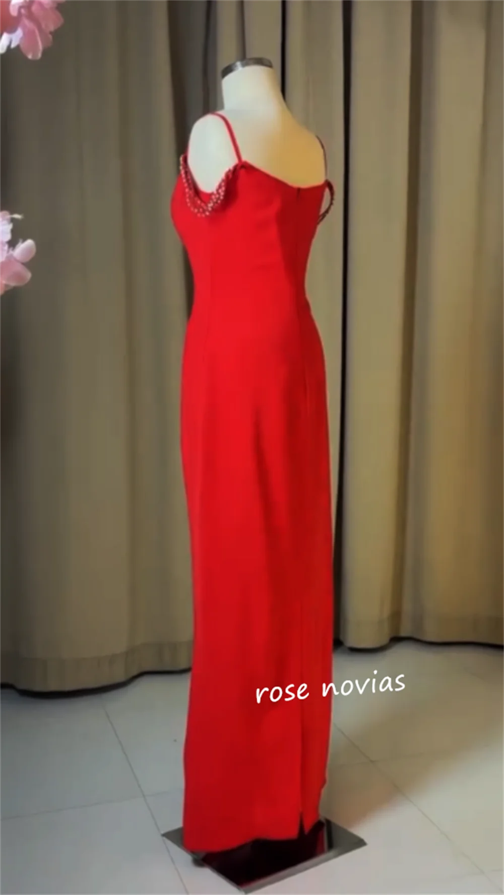 Gaun Midi Lurus Tali Spaghetti Berlian Imitasi Jersey Kustom Acara Dipesan Lebih Dahulu Pesta Kualitas Tinggi Elegan Sederhana