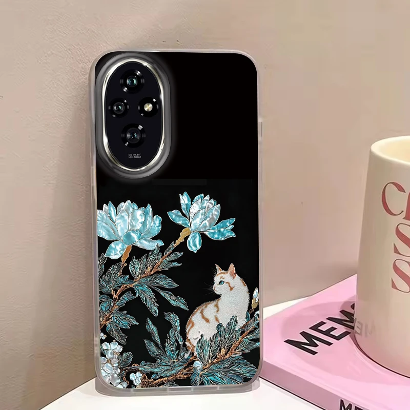 럭키캣 블루 로즈 스파클 케이스 (아너 400 프로 200 스마트 매직 6 5 매직7 70 라이트 X9a X9b X9c X8a X8b X7c X6 커버) 귀여운 소녀용