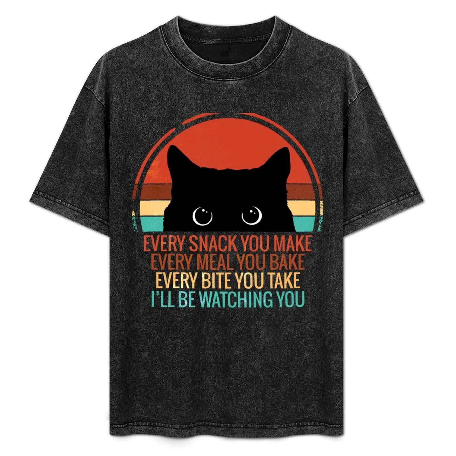 

Black Cat Watching Sunset Vintage T-Shirt Lightweight Running T-Shirt
