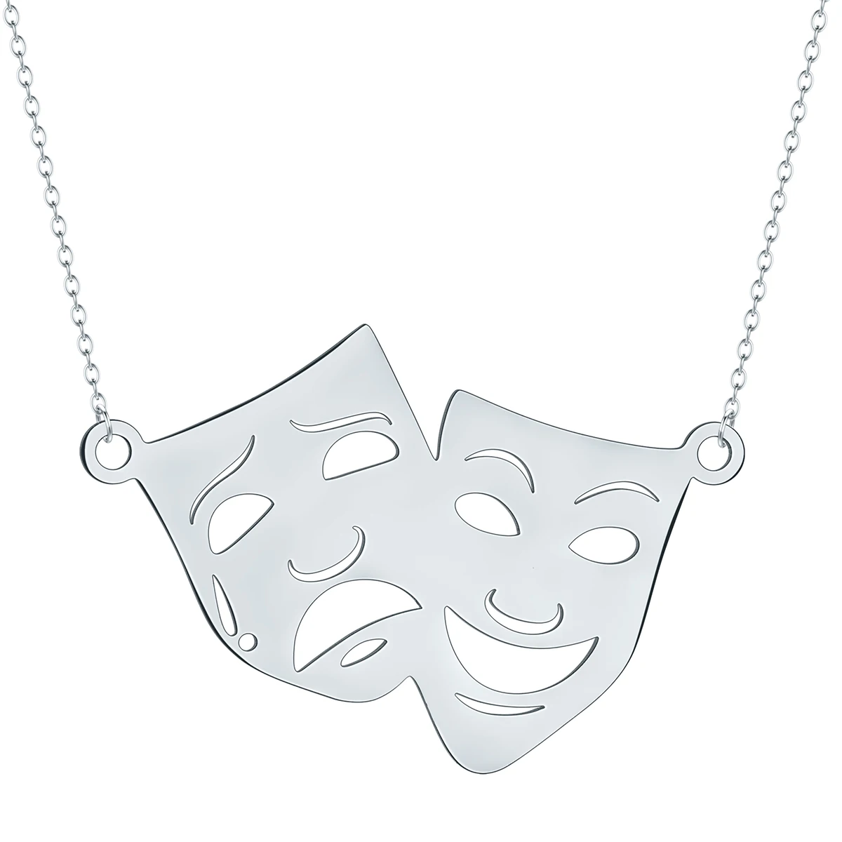 Kinitial Comedy And Tragedy Mask Necklace Women Men Stainless Steel Drama Performing Arts Pendant Necklace view 3