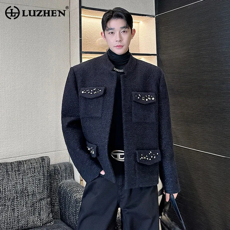 LUZHEN 2025 Winter New Original Multi Pockets Decorate Pearl Patchwork Casual Jacket Men's Elegant Temperament Male Coat JY5251
