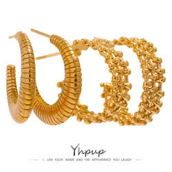 Yhpup Metal Temperament Golden Hoop Earrings Fashion Stainless Steel PVD Plated Charm Stylish Unique Personalized Jewelry Woman