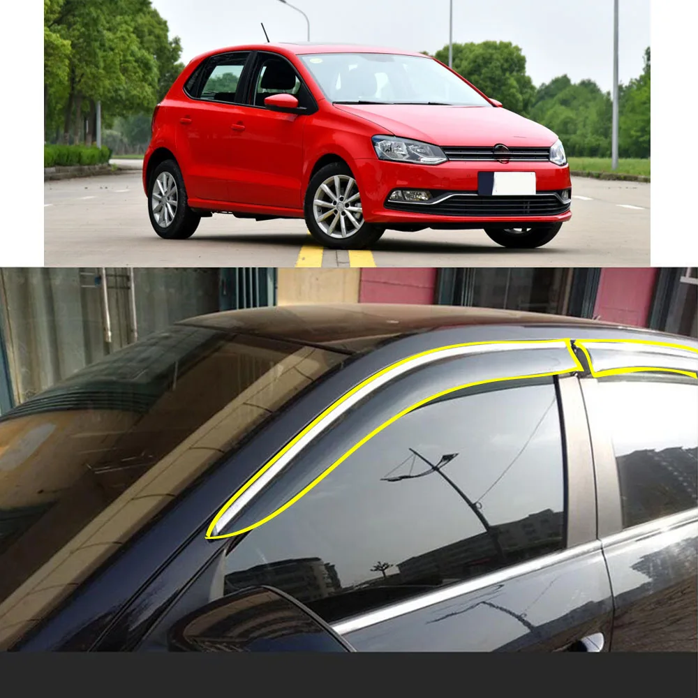 Sticker Window Glass Wind Visor Rain/Sun Guard Vent For VW Volkswagen Polo Hatchback 2011-2012 2013 2014 2015 2016 2017 2018