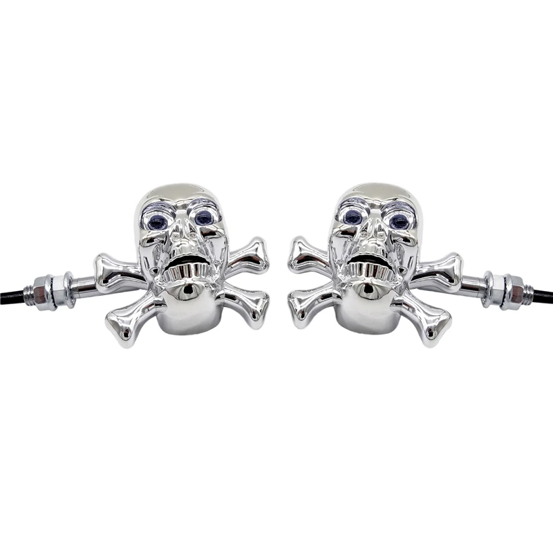 1 Pair Universal LED Motorcycle Skull Turn Signal Lights Indicators Lamp for Chrome Cruiser Chopper Cafe Racer Atv Scooter