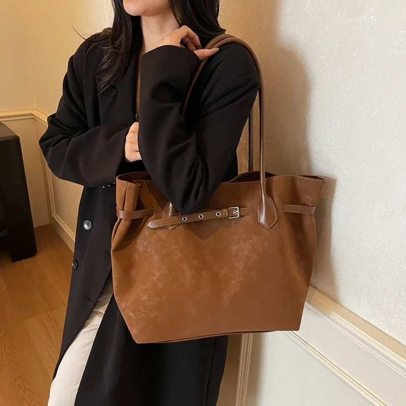 

2025 F/W сумка на плечо из искусственной замши, женская модная винтажная сумка-тоут, женские дорожные сумки, большая вместительная сумка с верхней ручкой