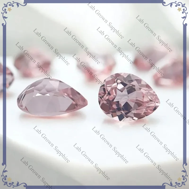 Birnenförmiger im Labor gezüchteter Saphir Sakura Pink Edelstein – Detail 2