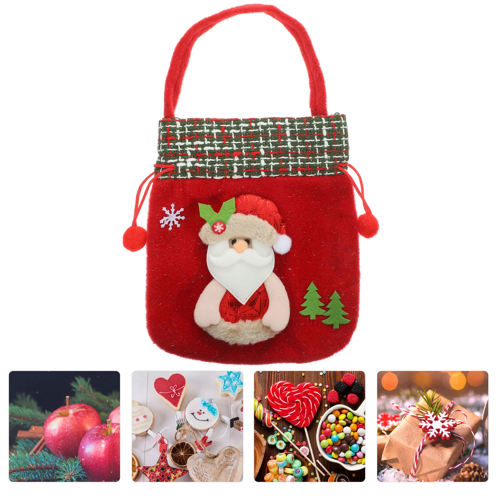 

Christmas Gift Pouch Festive Print Soft Material Handheld Bag for Present Wrapping Party Favors Small Item Organization