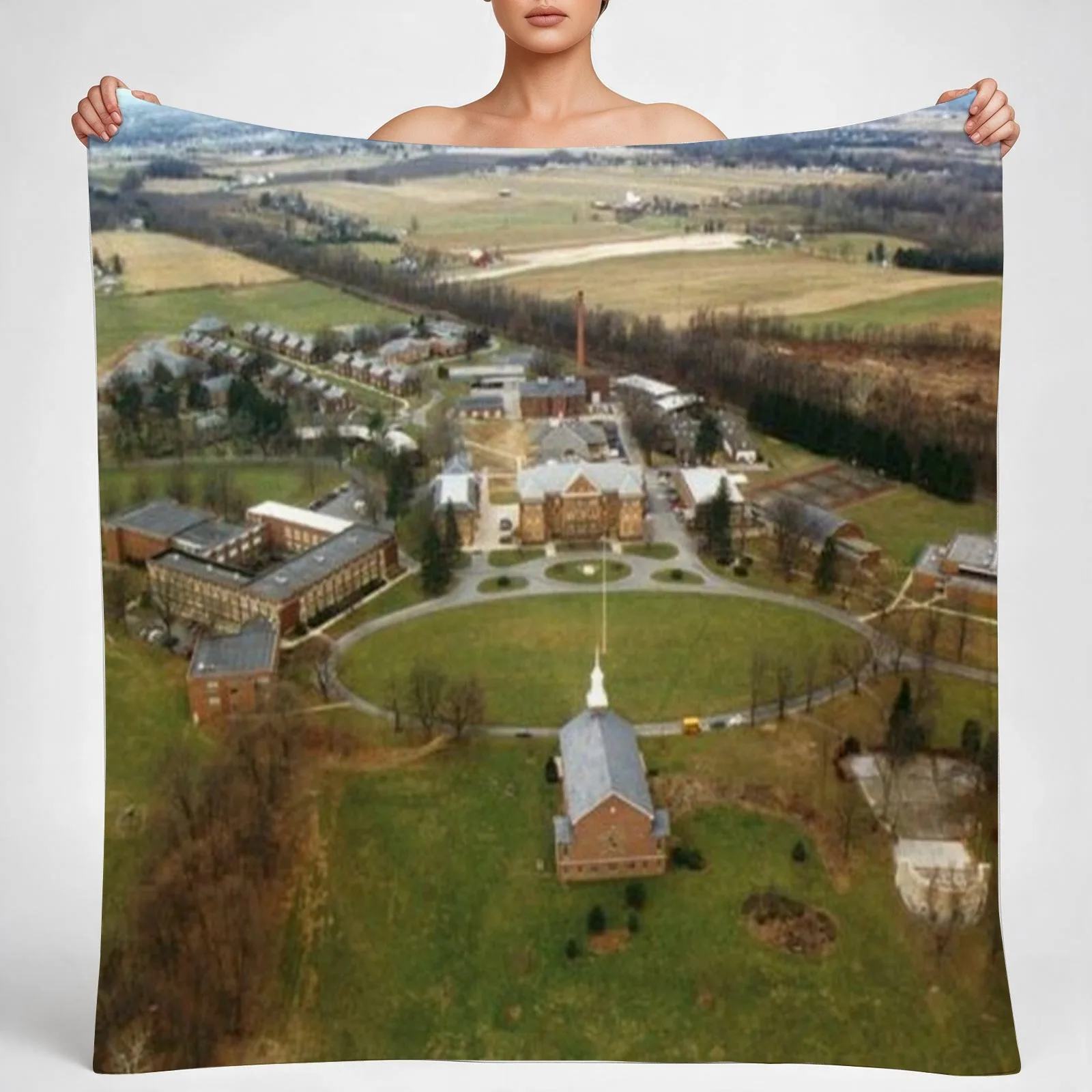 Aerial view of SSVC Throw Blanket couch cozy soft plush fuzzy picnic outdoor blanket