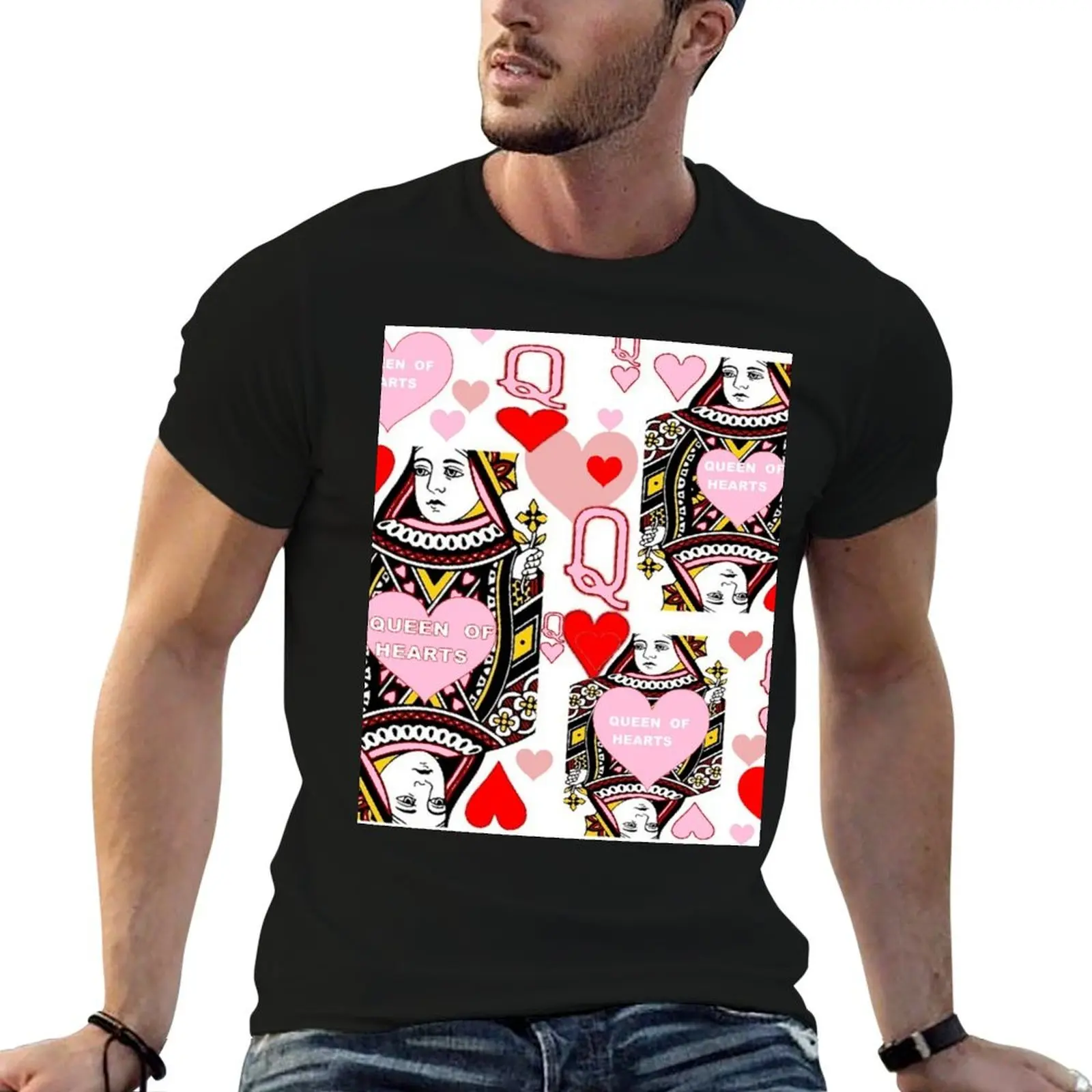 RED & PINK QUEEN OF HEARTS CASINO ART T-Shirt graphic shirts vintage anime shirt animal prinfor boys mens cotton t shirts