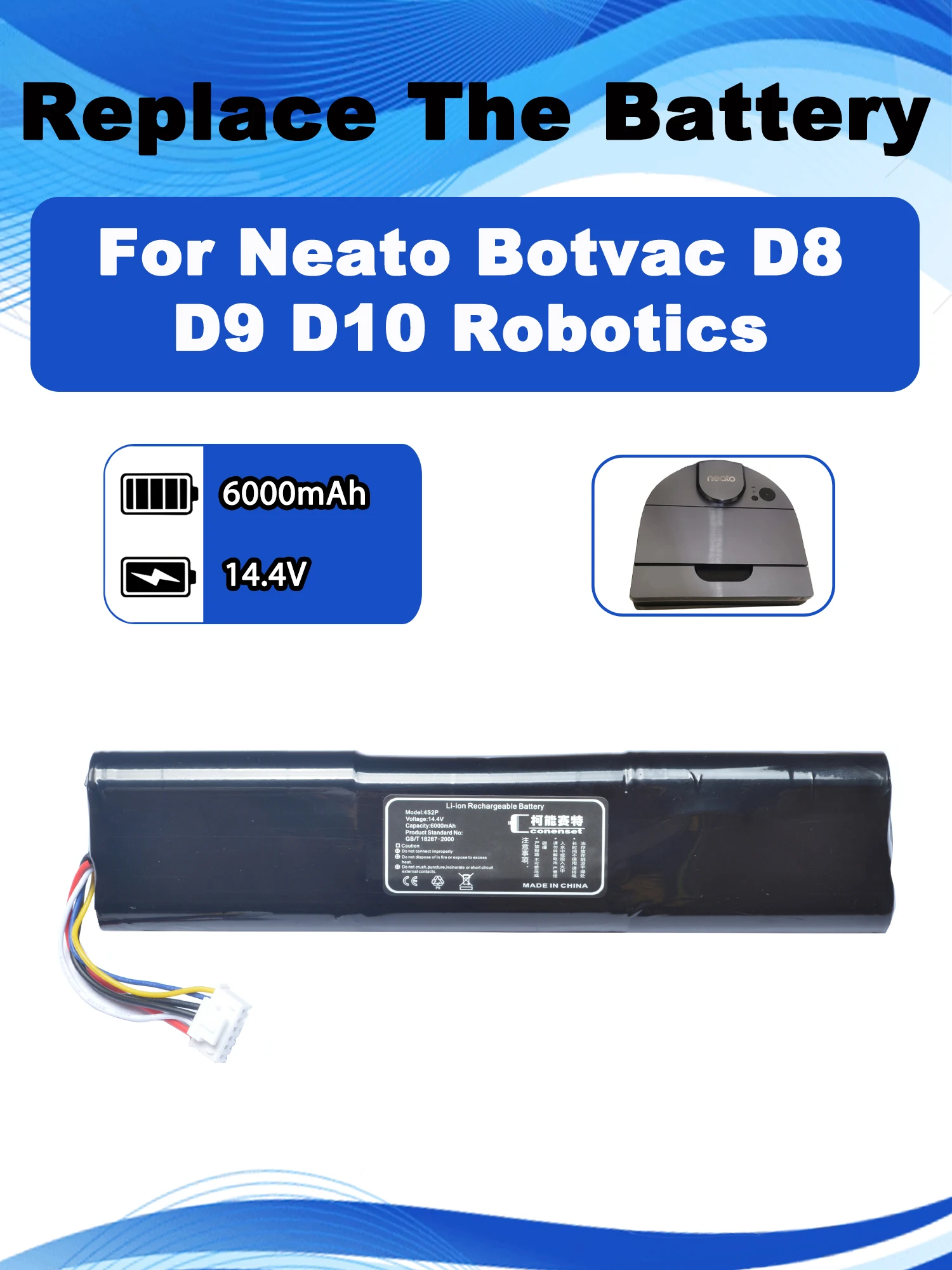 14.4V 6000mAh Replacement Battery For Neato Botvac D8 D9 D10 Robotic Vacuum Cleaner Accessories
