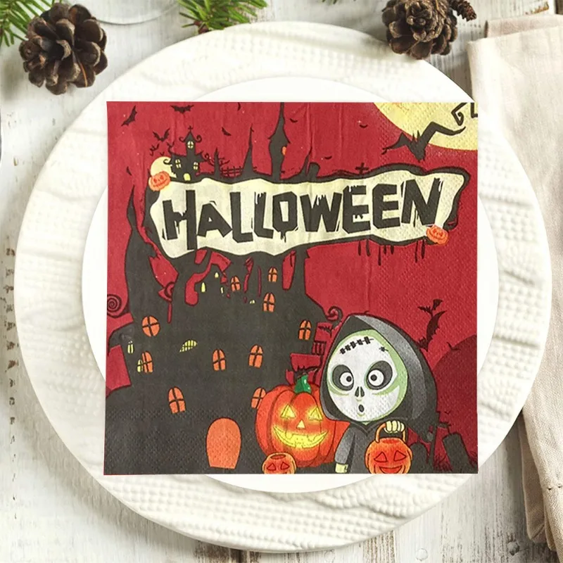 20pcs/Pac 33cm New Creative Double Printed Paper Napkin Ghost Festival Theme Halloween Party Festivals Spooky Decoration Napkins