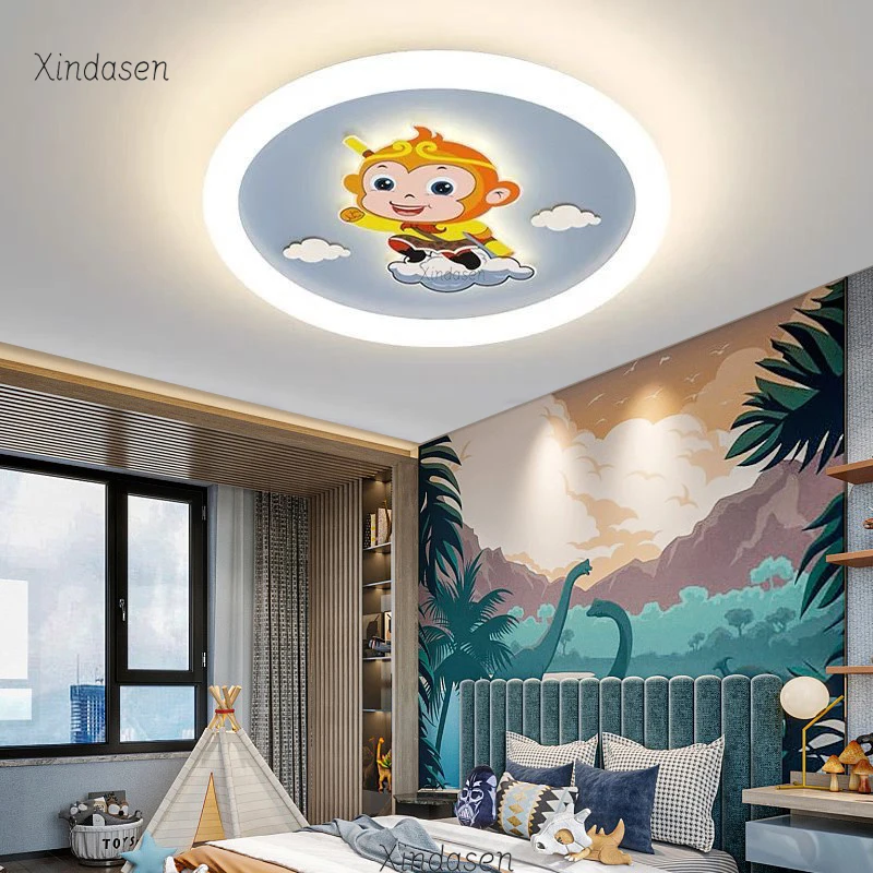 Kawaii Monkey Ceiling Lamp For Baby Boys Room Child Bedroom Kids Chandelier Cartoon Cute Decor Lustre Animal Led Ceiling Light