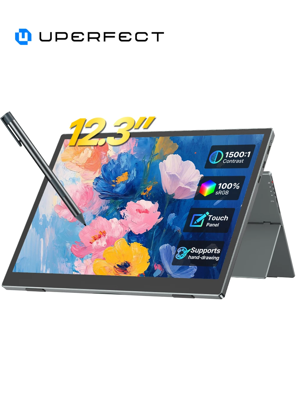 UPERFECT Portable Monitor 100%sRGB Drawing Board Traveling Displays For Design Office Gamer Mobilephone 12.3 Inch Touch Screen