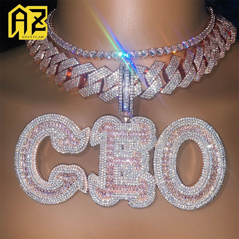 

Anztilam большое круглое индивидуальное имя с буквами Iced Out кулон ожерелье с длинными звеньями веревочная цепочка ожерелья для женщин мужчин латунь