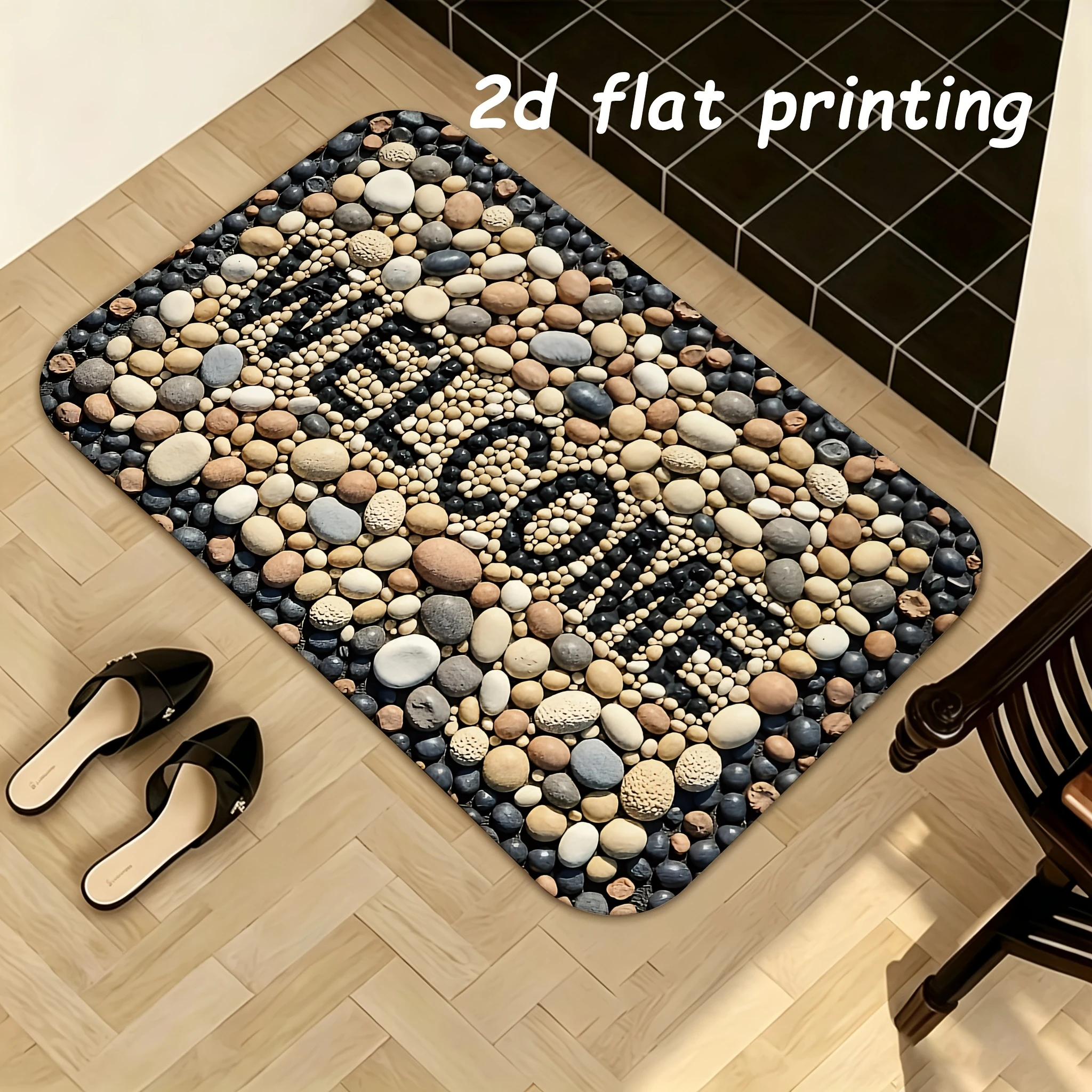 VIKAMA 3D Simulated Pebble-Print Entry Mat, Non-Slip, Absorbent Bathroom Mat, Indoor/Outdoor Entry Rug, Home Decor