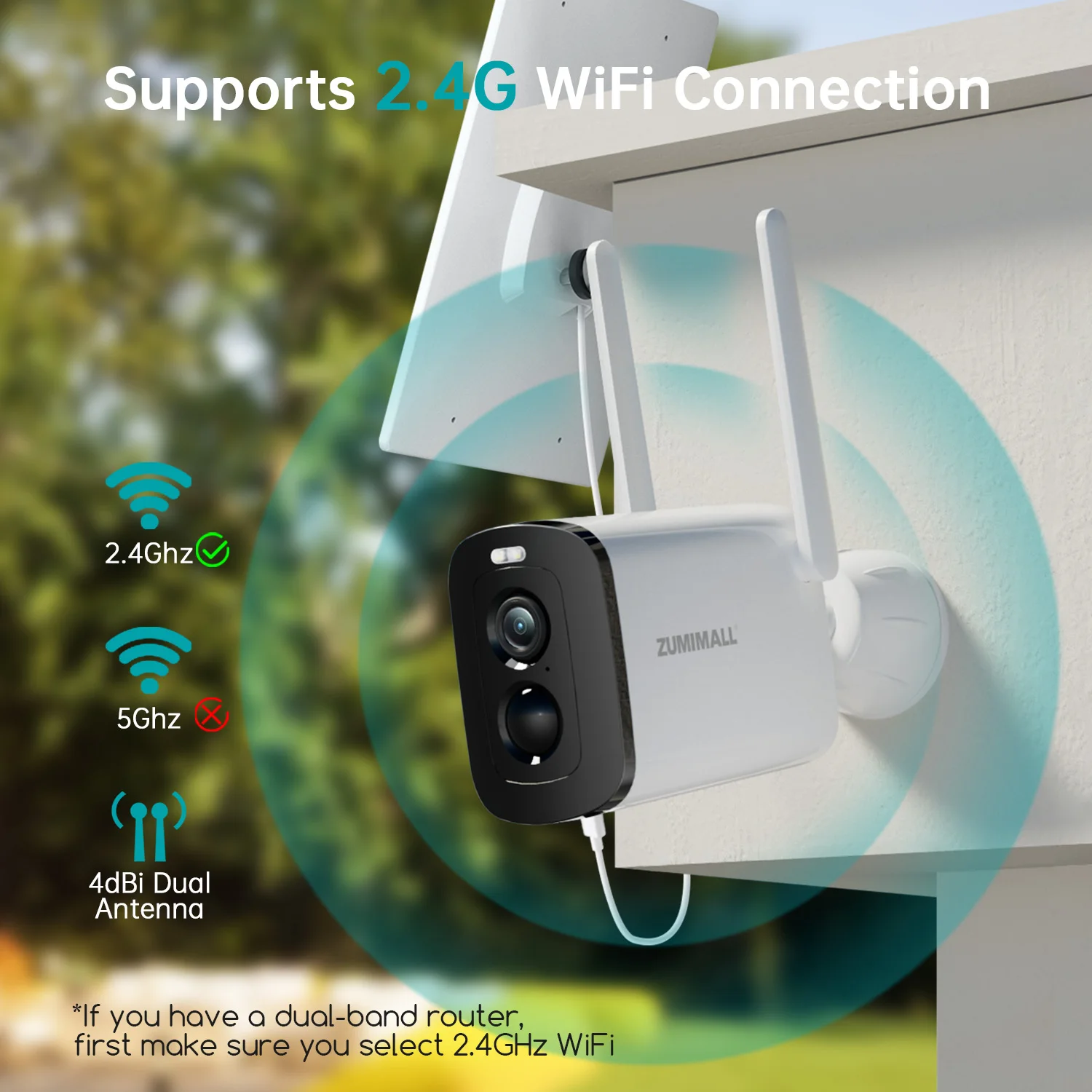 ZUMIMALL  2K Solar/battery Camera for Home Security, 3MP Color Night Vision, Wireless Outdoor,2.4GHz WiFi, 2-Way Talk,