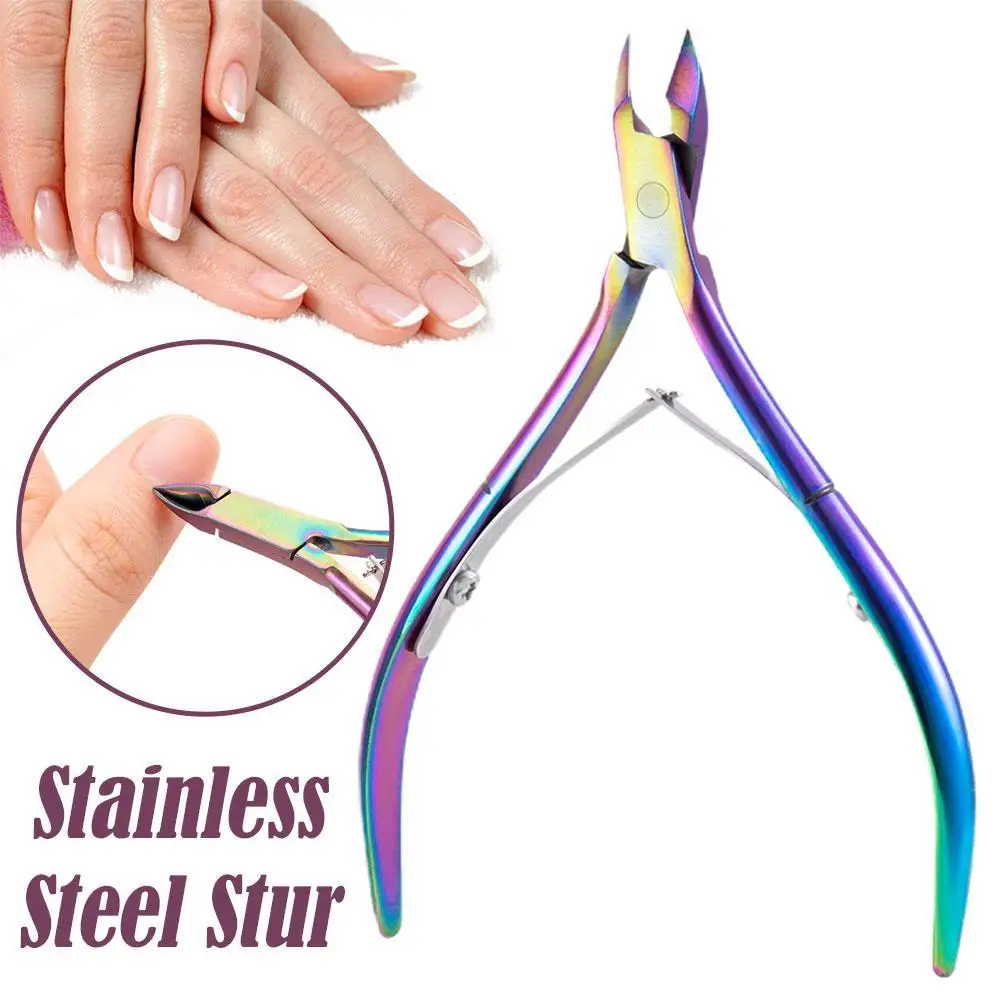 Stainless Steel Nail Dead Skin Ribbon-cutting Titanium Gradient Manicure Cuticle Pliers For Nail Repair Easy Carry Manicure Tool