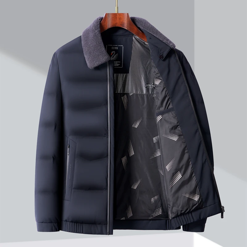 

Urban fashion winter down jacket for men, detachable fur collar business casual men's wear, white duck down personalized coat